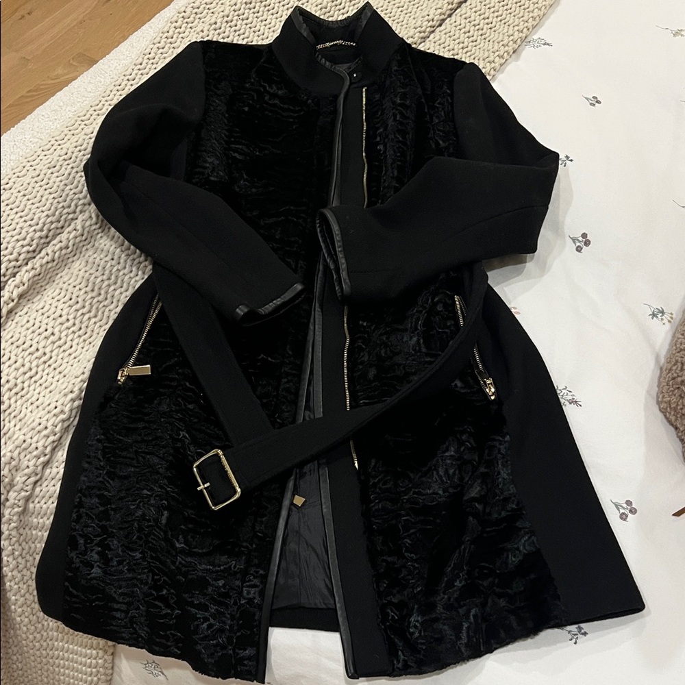 Vince Camuto Black Trench Coat with Gold Accents
